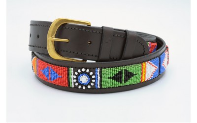 Kenyan beaded belts and dog collars made by craftswomen.