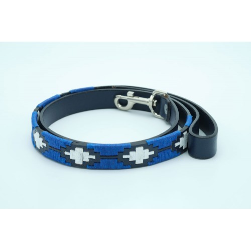 Blue Embroidered Leather Dog Lead