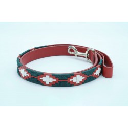 Red Embroidered Leather Dog Lead