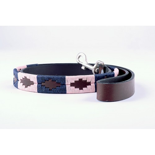 Pink/Navy Leather Embroidered Dog Lead