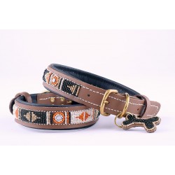 Samburu Tan Leather Beaded Dog Collar