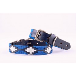 Blue Leather Embroidered Dog Collar
