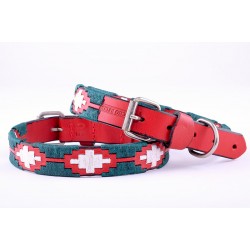 Red Leather Embroidered Dog Collar