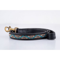 Kabaka Sky Leather Beaded Dog Lead