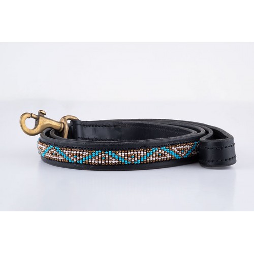 Kabaka Sky Leather Beaded Dog Lead
